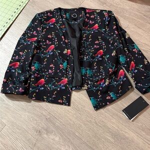 Zara Black Blazer with Colorful Bird Print